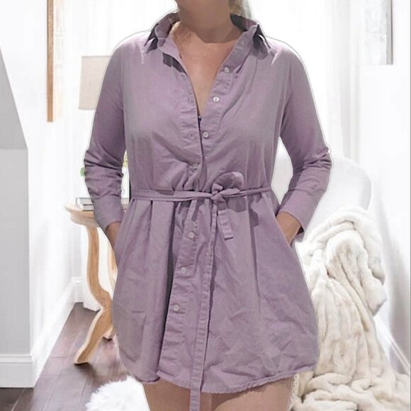 American Apparel Belted Chamblay Shirt Dress in Lilac - Picture 5 of 16
